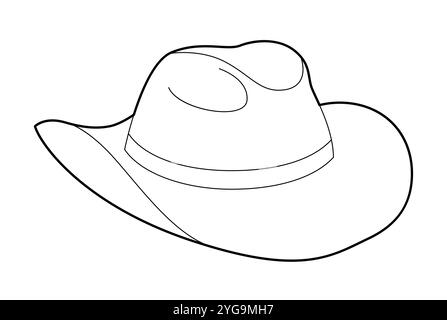 Chapeau de cowboy avec bande. Casquette accessoire de mode tête avec illustration technique de vêtements à large bord. Casque vectoriel pour hommes, femmes, style unisexe, modèle plat CAD maquette contour d'esquisse isolé Illustration de Vecteur