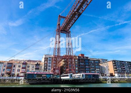 Le pont transporteur suspendu Bizkaia (Puente de Vizcaya) à Portugalete, Espagne. Le pont traversant la rivière Nervion Banque D'Images