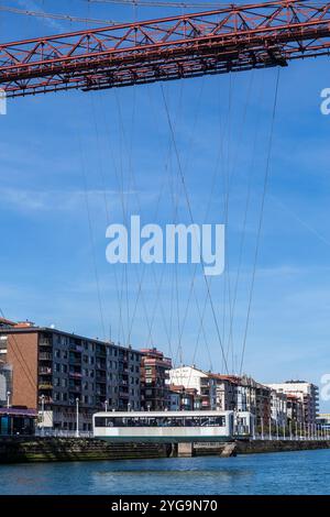 Le pont transporteur suspendu Bizkaia (Puente de Vizcaya) à Portugalete, Espagne. Le pont traversant la rivière Nervion Banque D'Images