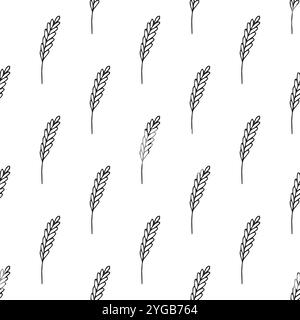 Modèle sans couture de blé. Texture de malt répétée. Boulangerie noire répétée sur fond blanc. Répétez le grain d'orge pour les impressions de conception. motif agricole. Illustration de Vecteur