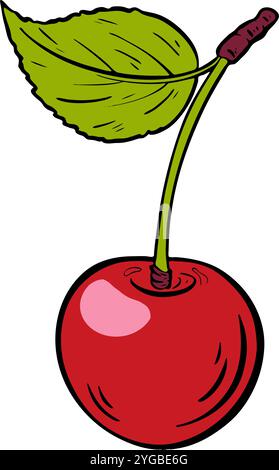 Cerise vibrante avec illustration feuillue et fond coloré pour mettre en valeur la fraîcheur et la saveur. Vecteur Illustration de Vecteur