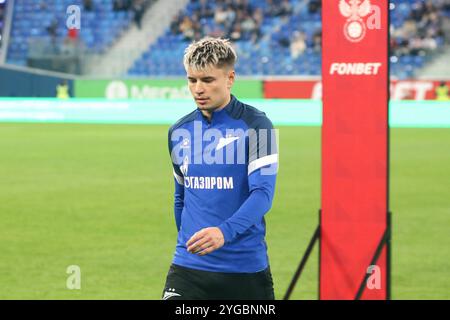 Saint-Pétersbourg, Russie. 06 novembre 2024. Andrey Mostovoy (17 ans) de Zenit vu en action lors de la finale 1/4 de la Coupe de Russie en RPL, le premier match de football entre Zenit Saint-Pétersbourg et Akhmat Grozny à Gazprom Arena. Score final ; Zenit 3:0 Akhmat. Crédit : SOPA images Limited/Alamy Live News Banque D'Images