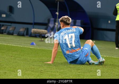 Saint-Pétersbourg, Russie. 06 novembre 2024. Andrey Mostovoy (17 ans) de Zenit vu en action lors de la finale 1/4 de la Coupe de Russie en RPL, le premier match de football entre Zenit Saint-Pétersbourg et Akhmat Grozny à Gazprom Arena. Score final ; Zenit 3:0 Akhmat. Crédit : SOPA images Limited/Alamy Live News Banque D'Images