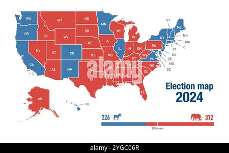 Carte des résultats de l'élection présidentielle des États-Unis de 2024 par État Banque D'Images