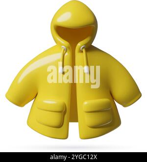 icône imperméable jaune 3d mignon en plastique enfants mode trois dimensions illustration de veste Illustration de Vecteur