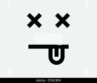 Dead Emoji Death Two Eyes Tongue Emoticon visage expression faciale Cartoon Smiley Mood expression Cute Funny Sign Icon Shape Outline Black White Vector Illustration de Vecteur