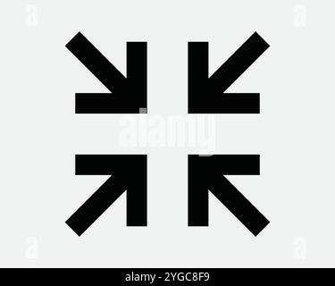 Contraction Contrat Zoom arrière réduire réduire la flèche rétrécir pointant dans les quatre coins échelle lentille réduire la taille minimum icône forme contour Noir Blanc Illustration de Vecteur