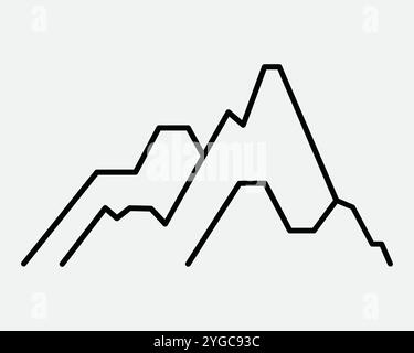 Chaîne de montagnes Hilltop Hill Top réserve naturelle paysage pic volcan ligne randonnée randonnée en plein air Natural Sign icône forme contour Noir Blanc vecteur Illustration de Vecteur