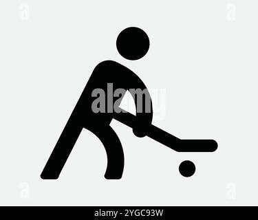 Joueur de hockey athlète Sport Sports champ de glace Puck Stick League jouer Sportsman compétition jeu Shoot Sign icône SVG Shape Outline Noir Blanc vecteur Illustration de Vecteur