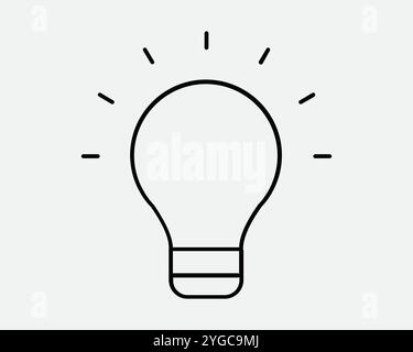 Idée Lightlamp moment Light Bulb Bright Shine Shining innovation créativité Electricity LED solution Sign icône forme ligne contour Noir Blanc vecteur Illustration de Vecteur