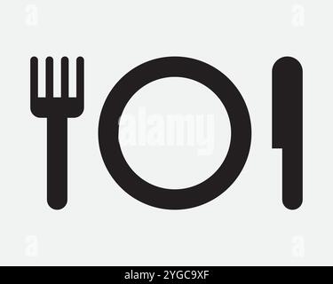 Repas repas repas assiette repas fourchette couteau coutellerie couverts couverts couverts couverts vaisselle assiette repas ustensiles de table Café Restaurant enseigne icône forme contour Bla Illustration de Vecteur