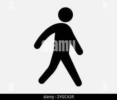 Homme Walking Walk Jog Walk Run Running Pedestrian Stick figure Stickman Crosswalk Crossing Road Cross Sign icône SVG Shape Outline Noir Blanc vecteur Illustration de Vecteur