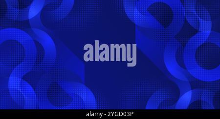 Fond géométrique bleu abstrait avec formes circulaires et effet demi-ton Illustration de Vecteur