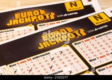 EuroJackpot : gros plan d'un billet Banque D'Images