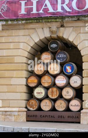 Des tonneaux de vin des grandes bodegas ou winehouses de Haro, La Rioja, Espagne Banque D'Images