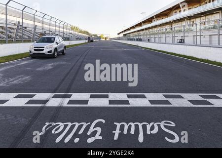 Marquage de la piste, ligne d'arrivée, F1 Grand Prix Racetrack, Montréal, province de Québec, Canada, Amérique du Nord Banque D'Images