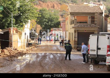 Destruction et dévastation dues aux inondations dues aux pluies torrentielles à Mira, Cuenca, Espagne 10-30-2024 Banque D'Images