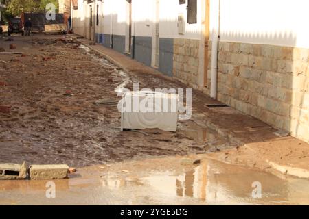 Destruction et dévastation dues aux inondations dues aux pluies torrentielles à Mira, Cuenca, Espagne 10-30-2024 Banque D'Images