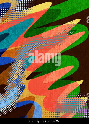 Fond abstrait coloré avec formes ondulées, textures et effets de demi-teinte. Convient pour la couverture, la bannière, la conception d'affiche Illustration de Vecteur