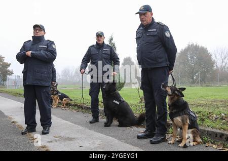 Zagreb, Croatie. 07 novembre 2024. Des membres de la police des frontières croate sont vus lors d'un exercice contre le commerce illégal de produits du tabac au poste frontière de Bregana près de Zagreb, Croatie, le 7 novembre 2024. Photo : Robert Anic/PIXSELL crédit : Pixsell/Alamy Live News Banque D'Images