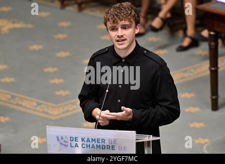 Bruxelles, Belgique. 07 novembre 2024. Oskar Seuntjens de Vooruit photographié lors d'une séance plénière de la Chambre au Parlement fédéral à Bruxelles, jeudi 07 novembre 2024. BELGA PHOTO ERIC LALMAND crédit : Belga News Agency/Alamy Live News Banque D'Images