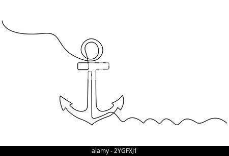 Dessin continu d'une ligne de l'ancre. Illustration simple de l'art au trait d'élément maritime nautique Illustration de Vecteur