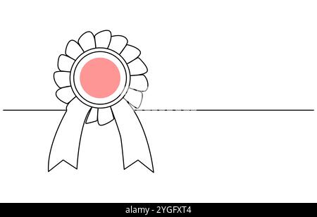 Dessin au trait continu du badge de récompense. Signe de contrôle d'approbation. Ligne de contour du certificat Illustration de Vecteur