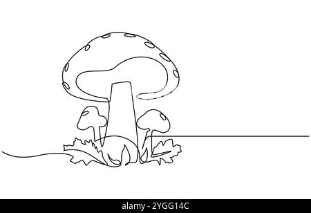 Champignon de cloche de forme abstraite. Icône de champignon de cloche d'une seule ligne, illustration de champignons magiques. Illustration vectorielle de contour de champignon dessinée à la main d'une ligne Illustration de Vecteur