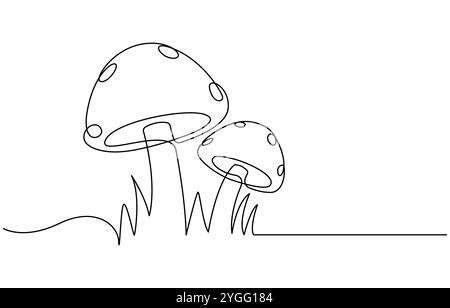 Champignon de cloche de forme abstraite. Icône de champignon de cloche d'une seule ligne, illustration de champignons magiques. Illustration vectorielle de contour de champignon dessinée à la main d'une ligne Illustration de Vecteur