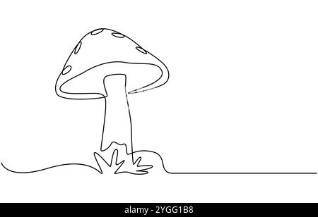 Champignon de cloche de forme abstraite. Icône de champignon de cloche d'une seule ligne, illustration de champignons magiques. Illustration vectorielle de contour de champignon dessinée à la main d'une ligne Illustration de Vecteur