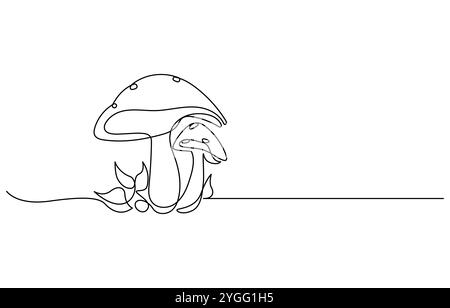 Champignon de cloche de forme abstraite. Icône de champignon de cloche d'une seule ligne, illustration de champignons magiques. Illustration vectorielle de contour de champignon dessinée à la main d'une ligne Illustration de Vecteur