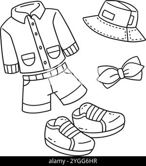 Baby Shower Baby Boy Outfit Isolated Coloring page Illustration de Vecteur