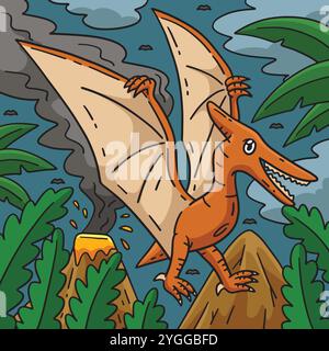 Dinosaure Pteranodon dessin animé coloré Illustration de Vecteur