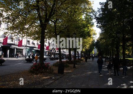 Soleil matinal d'automne le long de Karl Johnas Gate dans le centre d'Oslo, Norvège, Banque D'Images