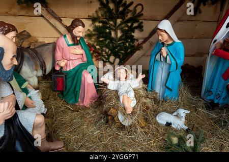 Scène de la nativité avec des statues. Munich, Bavière, Allemagne Banque D'Images