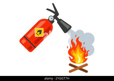 Un extincteur éteint un incendie. Éteint un feu de joie. Illustration de Vecteur