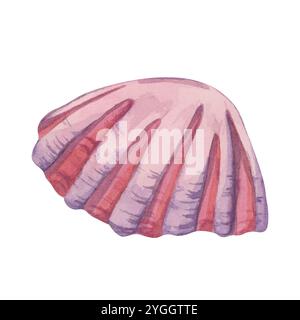 Un clipart de coquille d'aquarelle rose avec des crêtes. Coquille Saint-Jacques illustration vêtements sur le thème de la plage, dessin de mollusque sous-marin pour scrapbooking, ou emballage de produit pour des marques inspirées de l'océan. Vie marine Banque D'Images