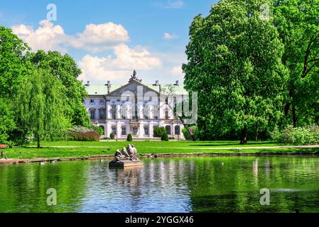 VARSOVIE, POLOGNE - 10 mai 2023 : sculpture dans un étang près du palais Krasinski à Varsovie Banque D'Images