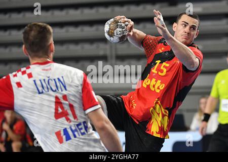 Varazdin, Croatie. 07 novembre 2024. Quinten Colman, belge, tourne lors du match de phase 2 des qualifications EHF EURO 2026 entre la Croatie et la Belgique à l'Arena Varazdin le 7 novembre 2024 à Varazdin, Croatie. Photo : Vjeran Zganec Rogulja/PIXSELL crédit : Pixsell/Alamy Live News Banque D'Images