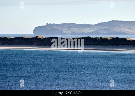 Plage de Magheroarty avec tête de corne en arrière-plan, comté de donegal, république d'irlande Banque D'Images