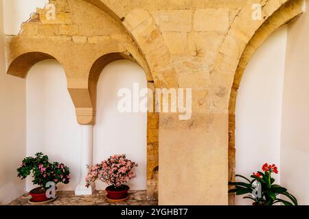 Vestiges dans le cloître de la basilique romane primitive. Strahovský klášter - Monastère de Strahov. Strahov, Prague, République tchèque, Europe Banque D'Images