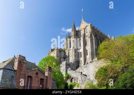 Vue sur la partie intérieure de la cité médiévale du Mont Saint Michel. Normandie, Manche, Avranches, Pontorson, France, Europe occidentale. Banque D'Images