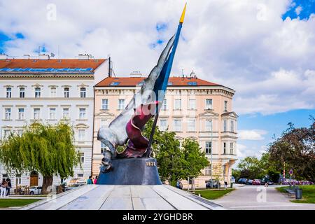 Le Mémorial du deuxième mouvement de résistance ou monument du drapeau de résistance. C'est en dédicace au deuxième mouvement de résistance à l'occupant nazi Banque D'Images