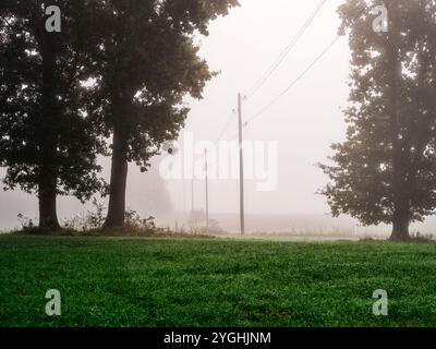 Aube d'automne dans la vallée de Schmuttertal près de Margertshausen dans le parc naturel des forêts occidentales d'Augsbourg Banque D'Images