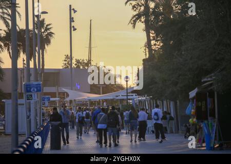 Alicante, Espagne, 07 novembre 2024 : plusieurs personnes marchant à côté de la Playa del Postiguet pendant la vie quotidienne à Alicante, le 07 novembre 2024, à Alicante, Espagne. Crédit : Alberto Brevers / Alamy Live News. Banque D'Images