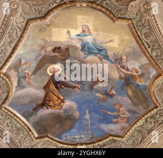 ALESSANDRIA, ITALIE - 9 SEPTEMBRE 2024 : fresque de Jeus et présence Pierre dans la cathédrale par Luigi Morgari à partir de 20. cent. Banque D'Images