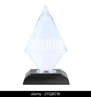 Récompense en cristal, trophée de récompense en verre, maquette. Rendu 3D isolé sur fond blanc Banque D'Images