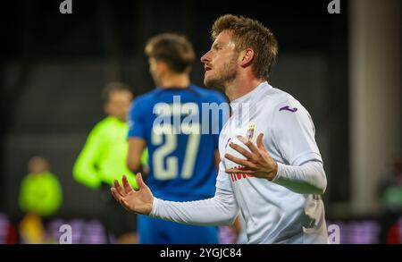 Riga, Lettonie. 07 novembre 2024. Anders Dreyer d'Anderlecht est déçu lors d'un match de football entre le letton Rigas FS et le belge RSC Anderlecht, à Riga, Lettonie, jeudi 7 novembre 2024, lors de la quatrième journée de la phase de Ligue du tournoi de l'UEFA Europa League. BELGA PHOTO VIRGINIE LEFOUR crédit : Belga News Agency/Alamy Live News Banque D'Images