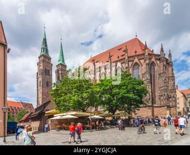 Nürnberg, Nuremberg, église préparée Sebald, bratwurst restaurant Bratwursthäusle in Mittelfranken, moyenne Franconie, Bavière, Allemagne Banque D'Images