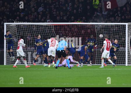 Amsterdam, Allemagne. 07 novembre 2024. Fussball UEFA Europa League 4. Spieltag Ajax Amsterdam - Maccabi tel Aviv AM 07.11.2024 in der Johan Cruijff Arena in Amsterdam Tor zum 4:0 durch Brian Brobbey ( Amsterdam ) Foto : Revierfoto crédit : ddp media GmbH/Alamy Live News Banque D'Images